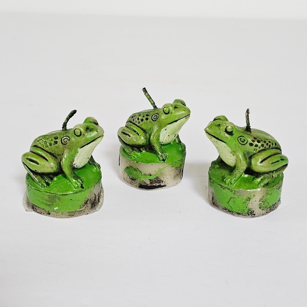 Vintage Frog Tealight Candles Set 3‎ Cottagecore Decor Nature Rain Forest Garden